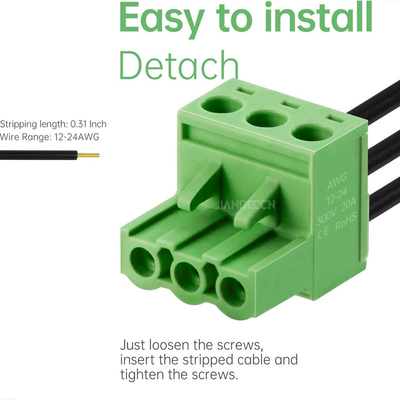 JANDECCN 20Pcs 3 Pin 5.08mm Pitch DIY PCB Mount Screw Terminal Block Connector with 20Pcs 3 Pin Phoenix Plug - Image 3